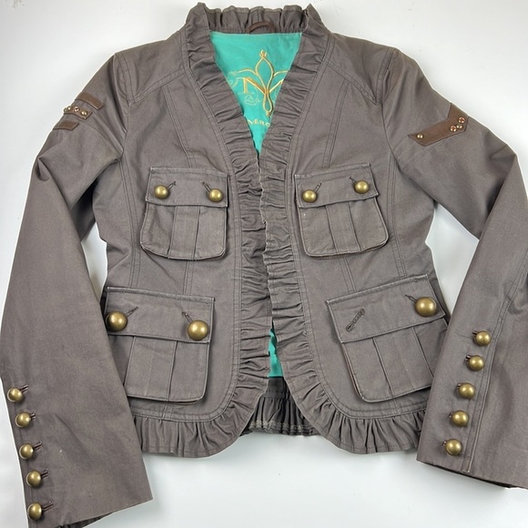 MACKAGE Military Ruffle Blazer in Taupe - Picture 10 of 14